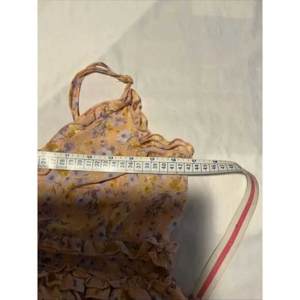 Iris Ruffled Spaghetti Adjustable Straps Light‎ Orange Floral Sz M